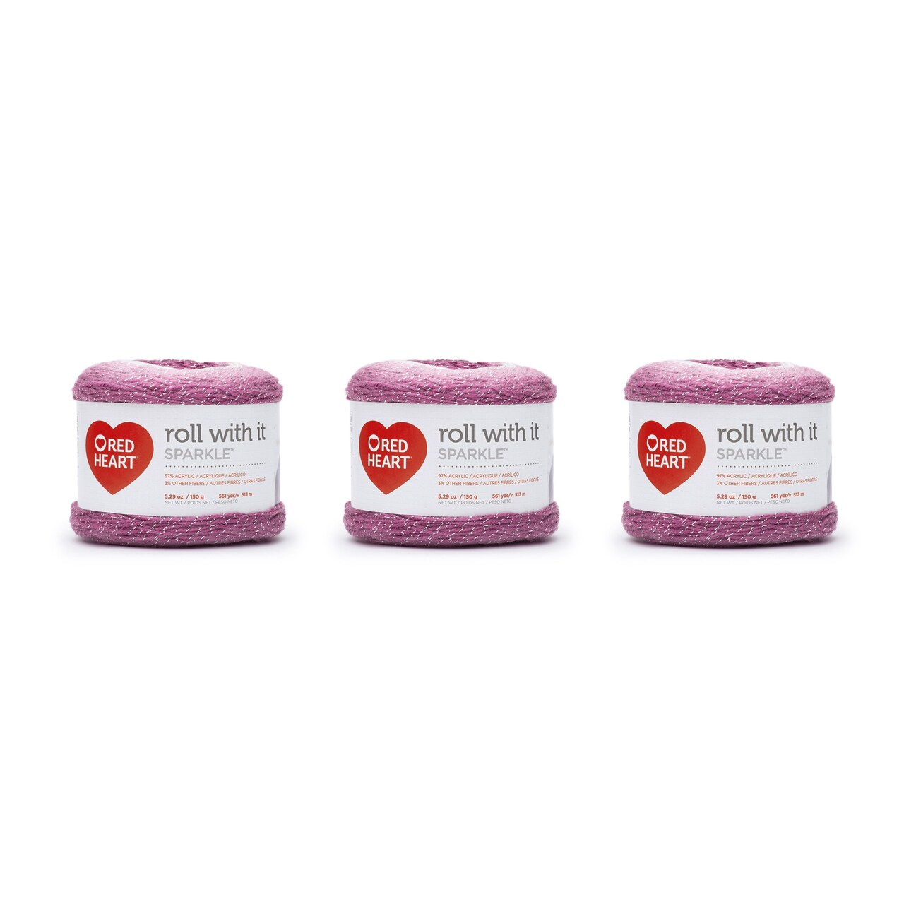 Red Heart Roll With It Sparkle Pixie Yarn - 3 Pack of 150g/5.3oz - Acrylic Blend - 4 Medium (Worsted) - 561 Yards - Knitting/Crochet